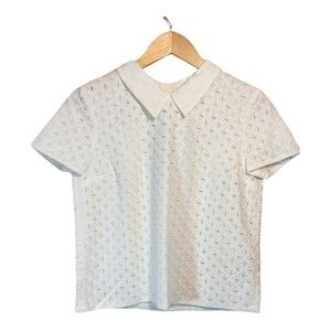 Bonpoint Coquet Cap-Sleeve Cotton Eyelet Blouse NWT